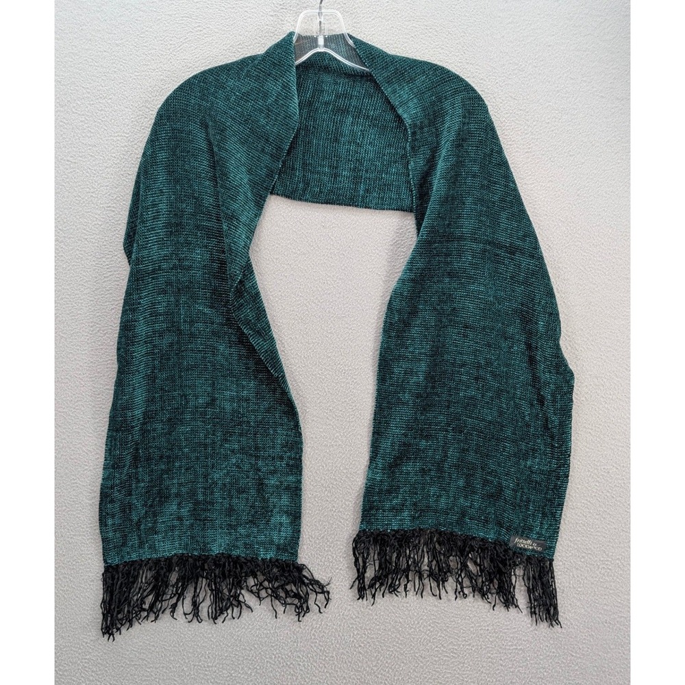 Frittelli Lockwood‎ Scarf Wrap Shawl Teal Black Textured Fringe Rectangle 12x33